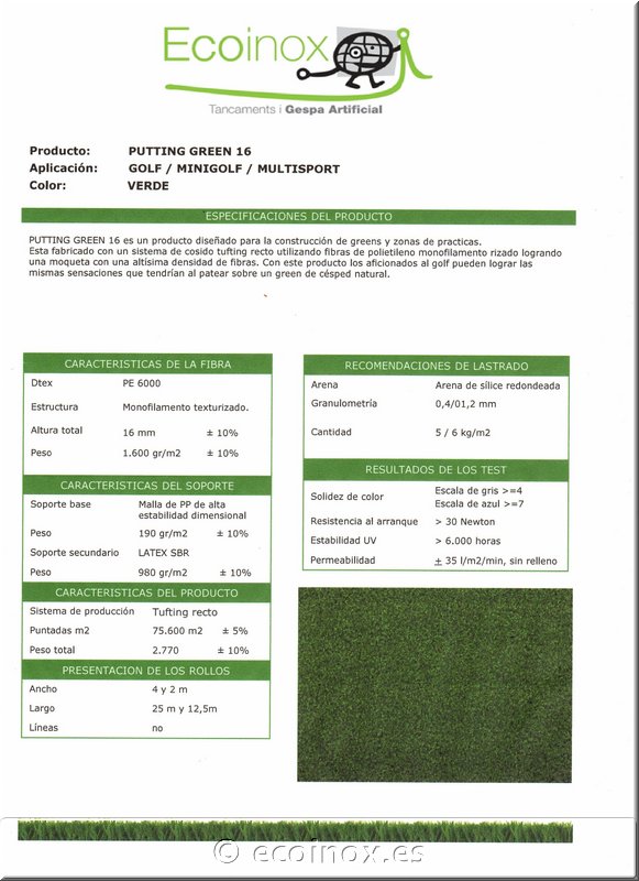 Gespa esportiva Golf Putting Green Ecoinox